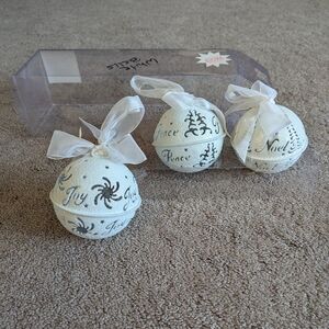 White Christmas Ornament Bells Set with Ribbon